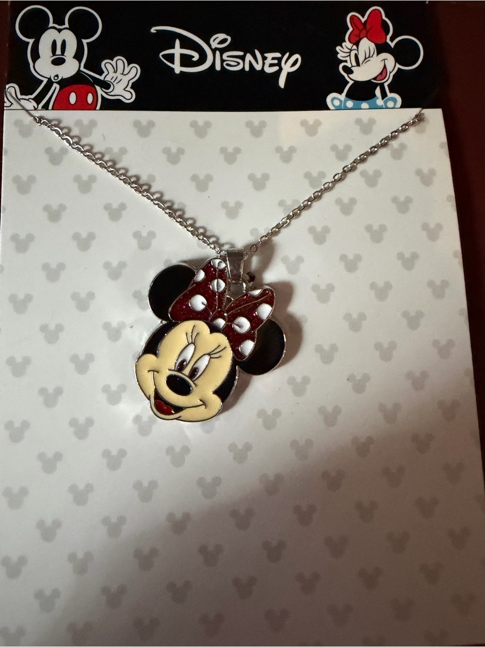 Disney Minnie Mouse Red Bow Enamel Pendant Necklace